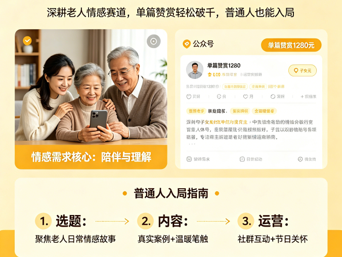 公众号新蓝海实锤！深耕老人情感赛道，单篇赞赏轻松破千，普通人也能入局